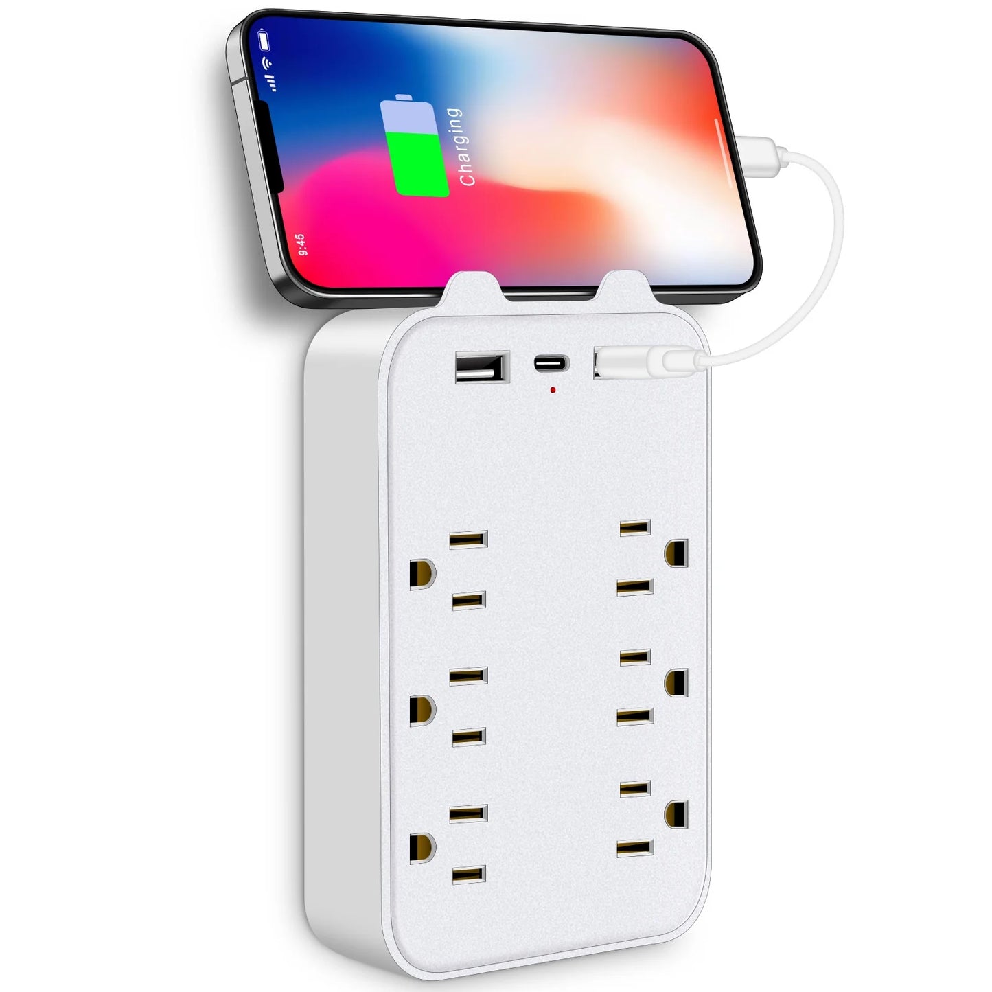 6 Outlet Extender Surge Protector, Multi Outlet Extender Wall Adapter with 2 USB, 1 USB-C Fast Charging Ports, 6 AC Outlets, 1200J Surge Protection, ETL Certified